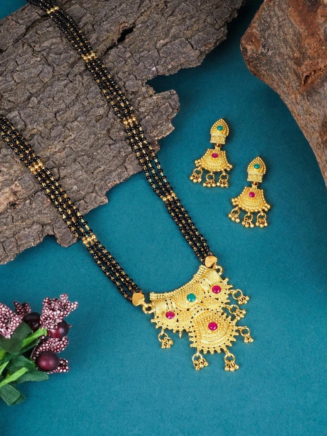 Bhanu diam Brass Gold-plated Black Beads Jewellery Set
