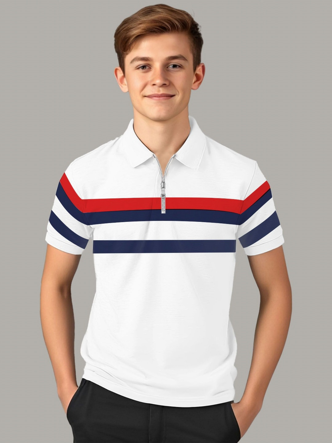 Kiddy Viddy Boys Striped Polo Collar Relexed Fit T-shirt