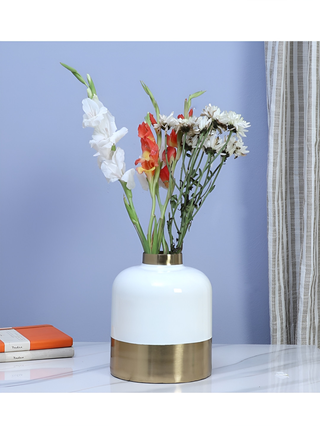 Two Moustaches White & Brown Decorative Metal Flower Vase