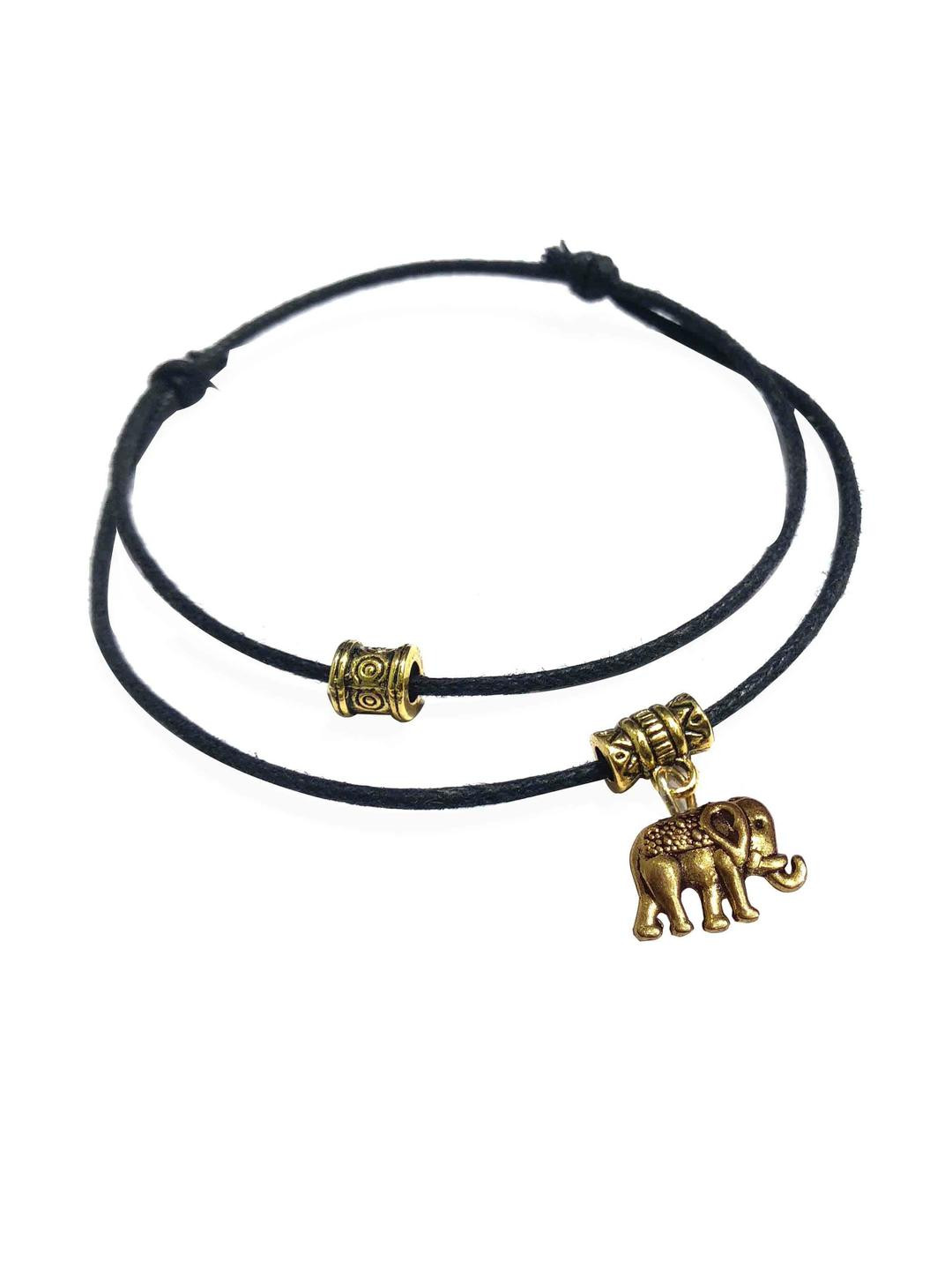 gurjari jewellers Women Alloy Black Thread & Elephant Chram Beaded 1 Piece Anklet