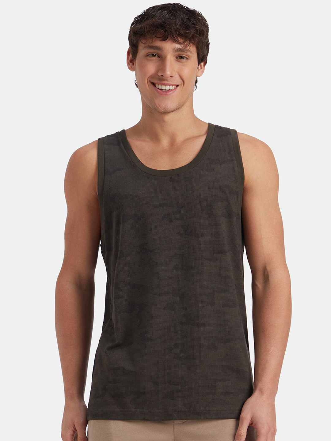 Jockey Super Combed Cotton Blend Sleeveless Printed Low Neck Styling Tank Top - AM67