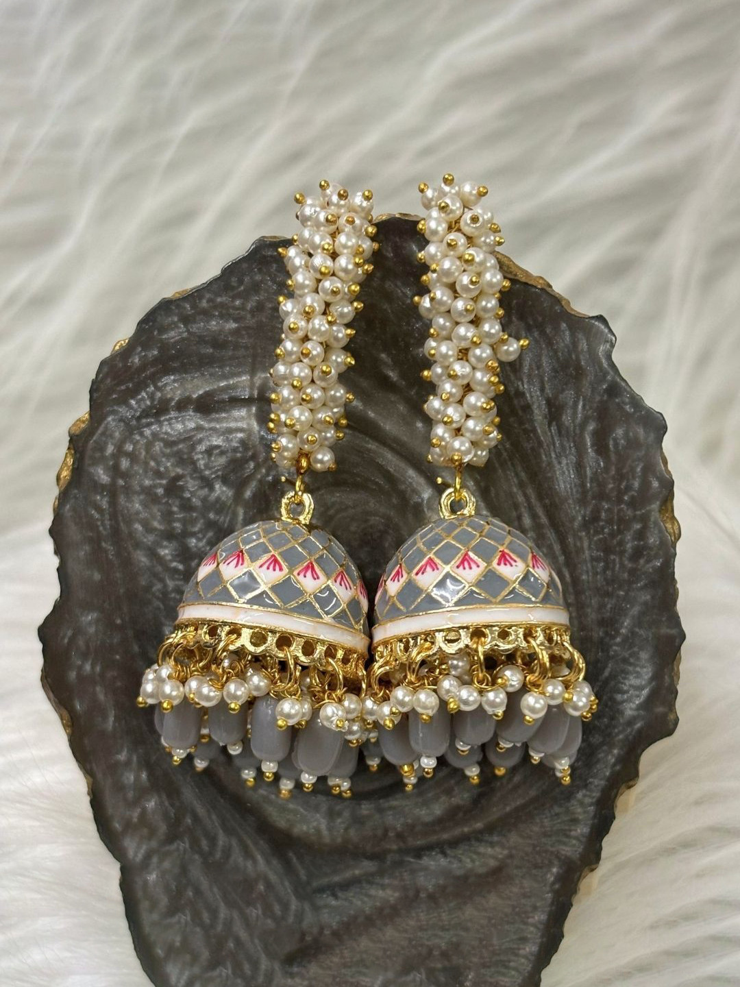 BDIVA Women Gold-Plated Pearl Dome Shaped Traditional Jhumka Earrings