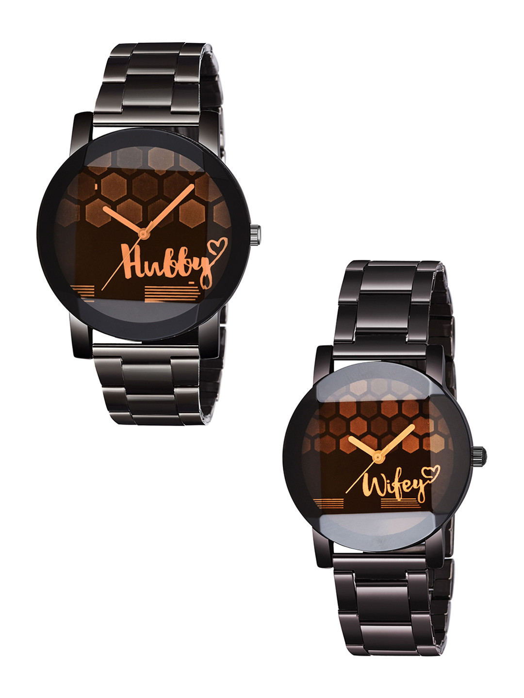 CSAMON Unisex Pack of 2 Dial & Bracelet Style Straps Analogue Watch Metal Hubby Wifey