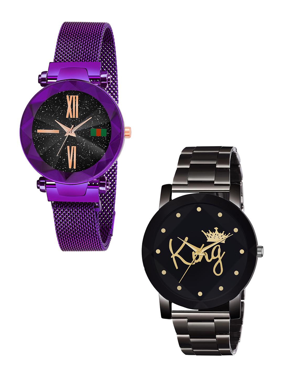 Gopal Shopcart Unisex Set Of 2 Analogue Watch GR_379_Purple_Roman_Prizam_King