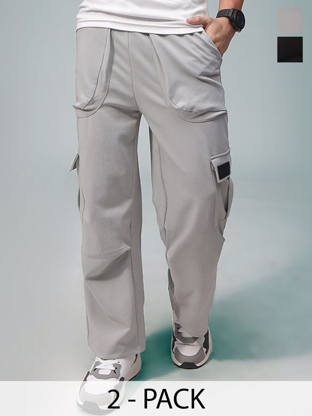 MADSTO Men Pack Of 2 Mid-Rise Relax-Fit Trousers