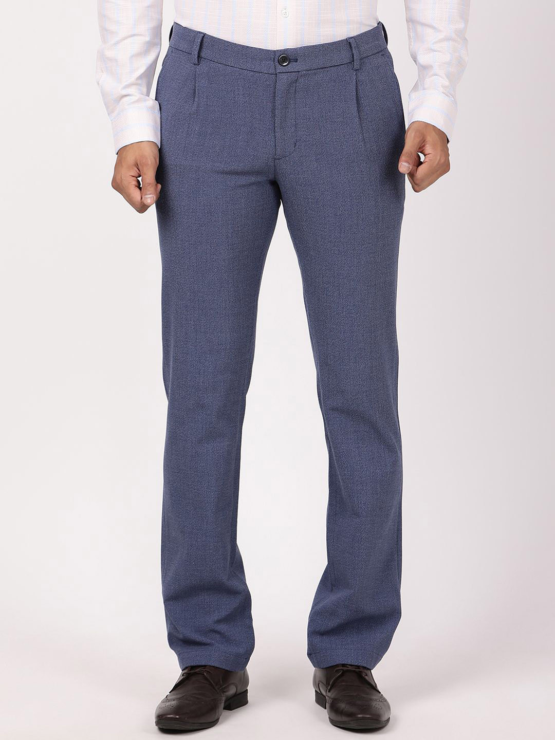 Indian Terrain Men Kansas Self Design Regular Fit Formal Trousers