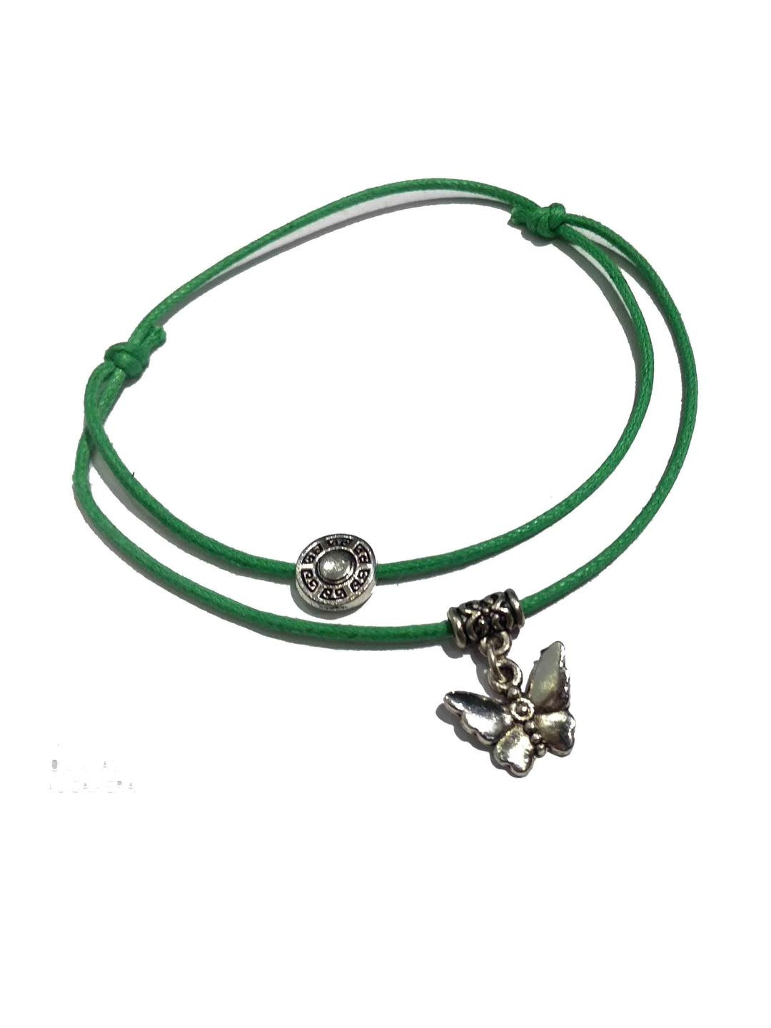 gurjari jewellers Green Thread Two Layer Anklet with Hanging Butterfly Charm