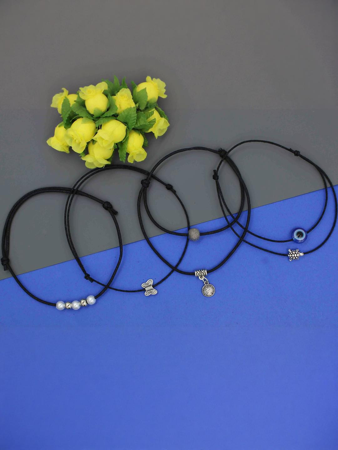 gurjari jewellers Set of 4 Charm Studded Black Anklet