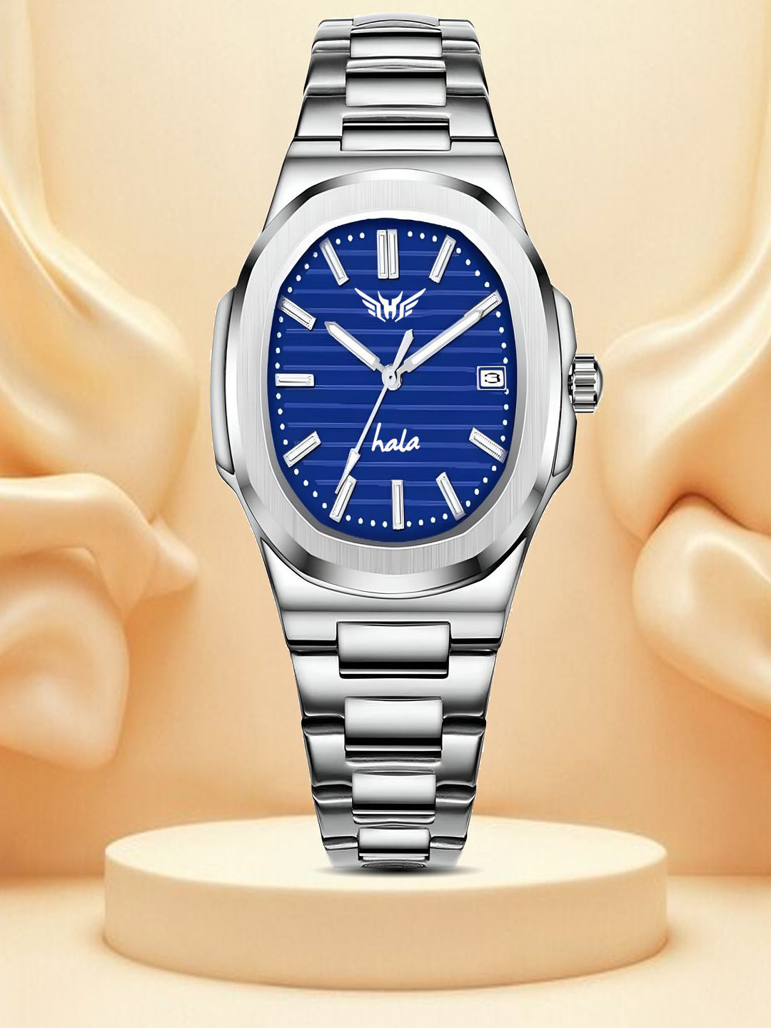 Hala Men Textured Stainless Steel Bracelet Style Straps Analogue Watch Hala-3240-Blue