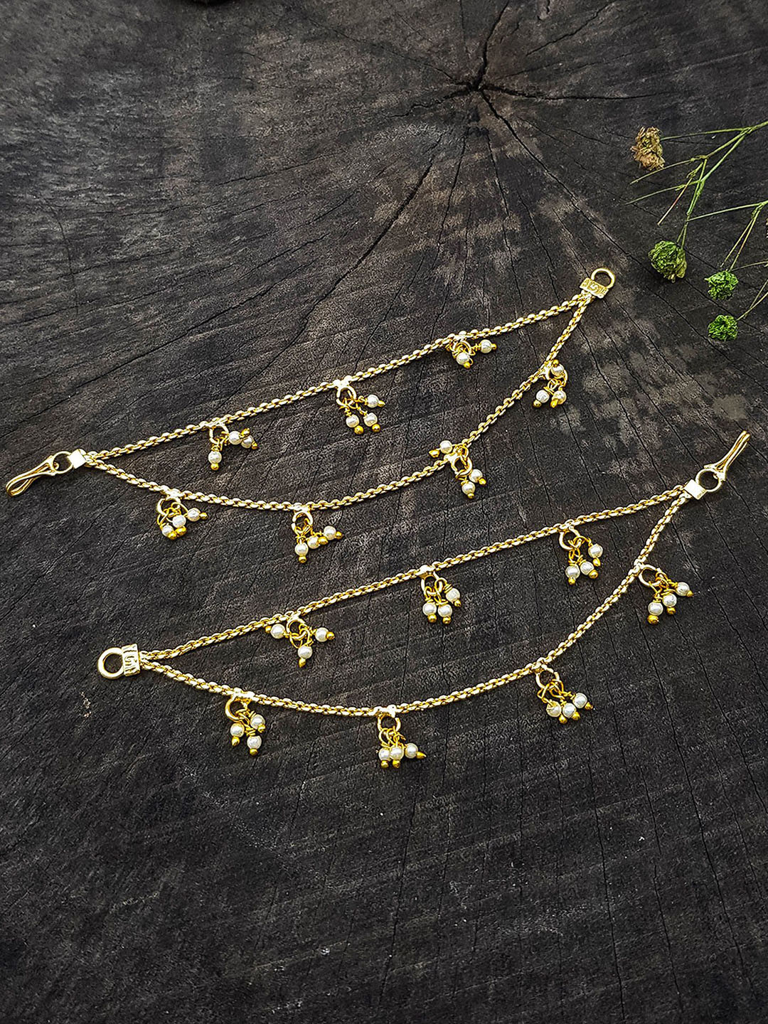 GRIIHAM Gold-Plated Artificial Beaded Contemporary Ear Chains