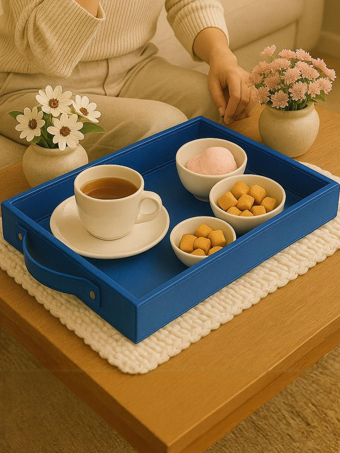 jabrix Blue 1 Piece Easy to Clean Serving Tray with Handle