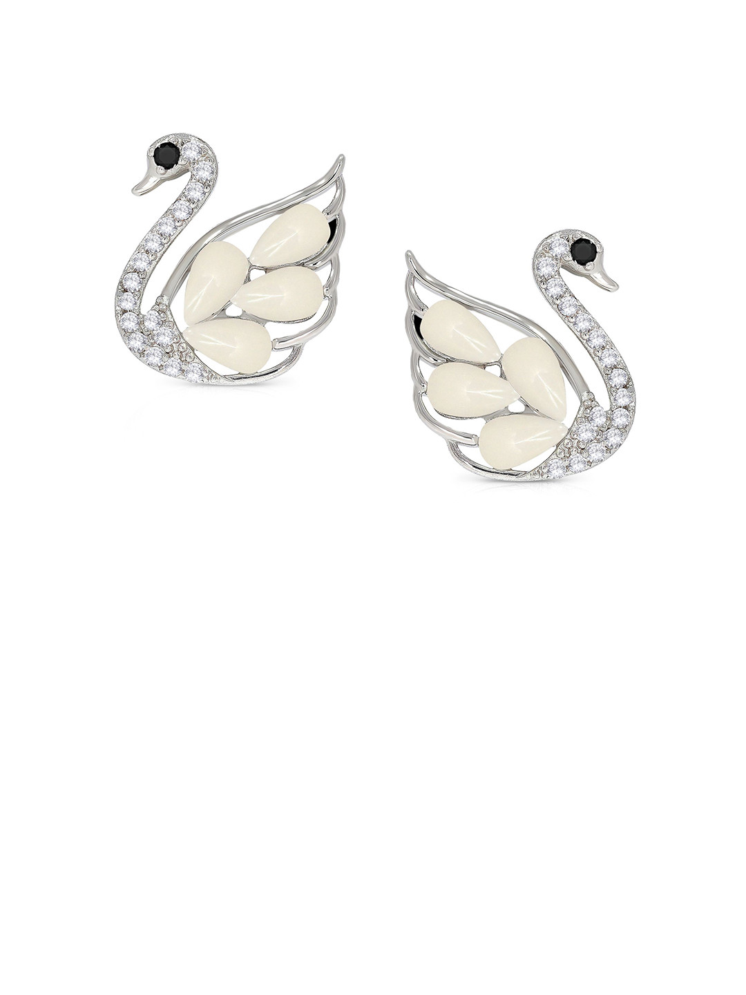 BHIMA 925 Sterling Silver Artificial Stones Swan Studs Earrings