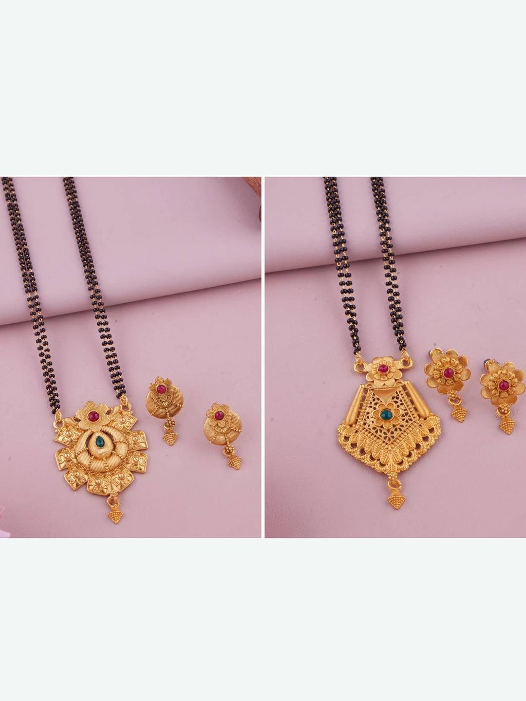 Bhanu diam Women Alloy Gold-plated Jewellery Set Of Mangalsutra & Earrings