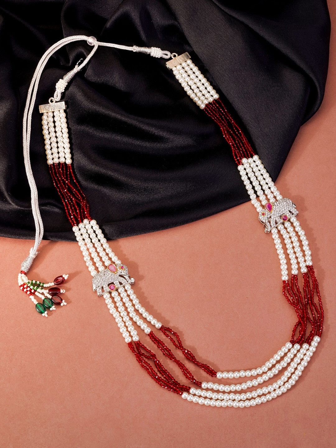 Opal Touch Rhodium-Plated Cubic Zirconia-Studded & Beaded Necklace