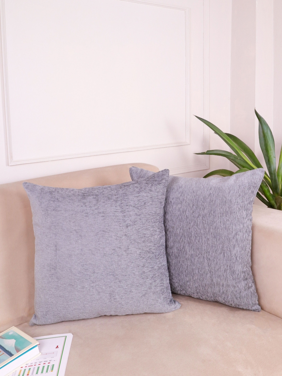 STITCHNEST Set of 2 Grey Velvet Cushion Cover