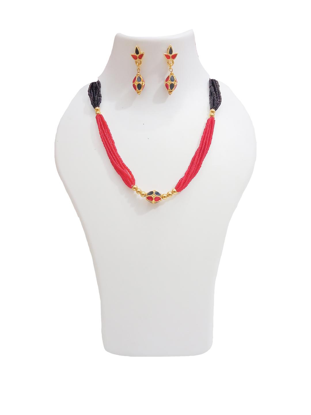 AJS HUB Women Black And Red Beads Assamese Jewellery Set