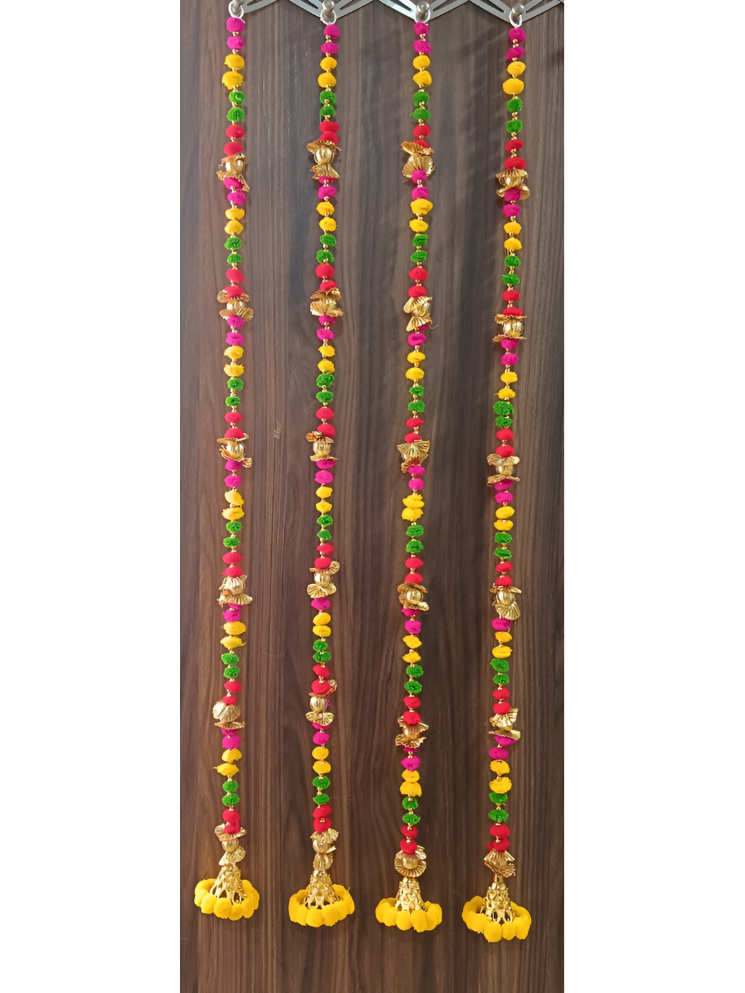 Sellplus 4 Pcs Red & Yellow Pompom With Bell Hanging