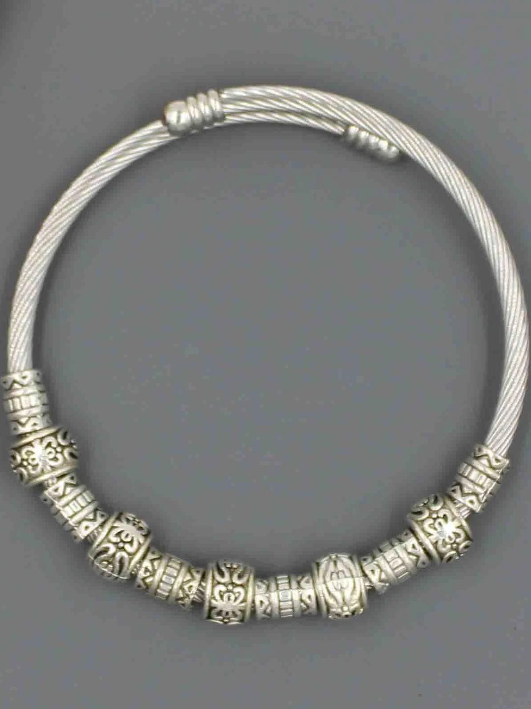 gurjari jewellers Women Silver Oxidised Engraved Beads Cable Bangle