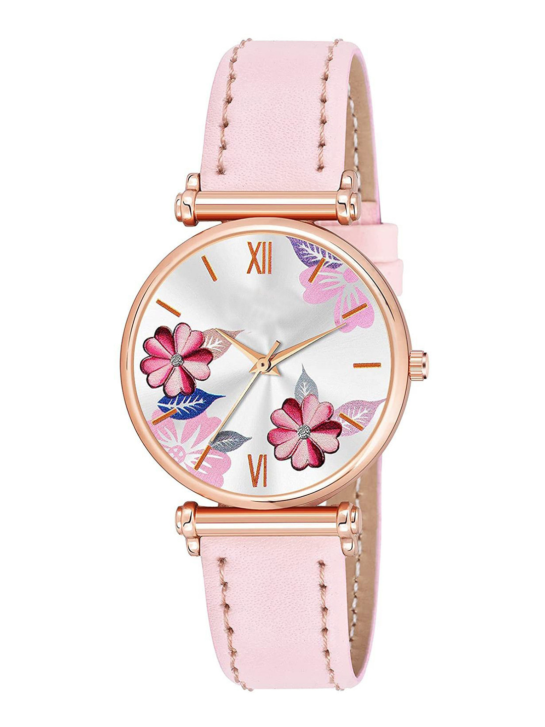 CSAMON Women Printed Dial & Leather Straps Analogue Watch C34 RG Fosil PINK Leather_F
