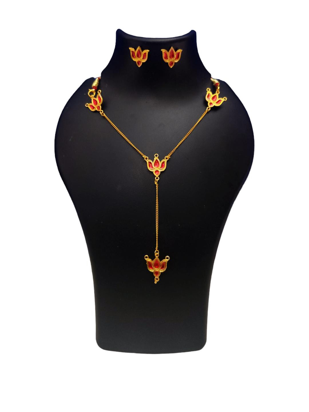 AJS HUB Women Gold Lotus Design Copper-Plated Ethnic Jewellery Set