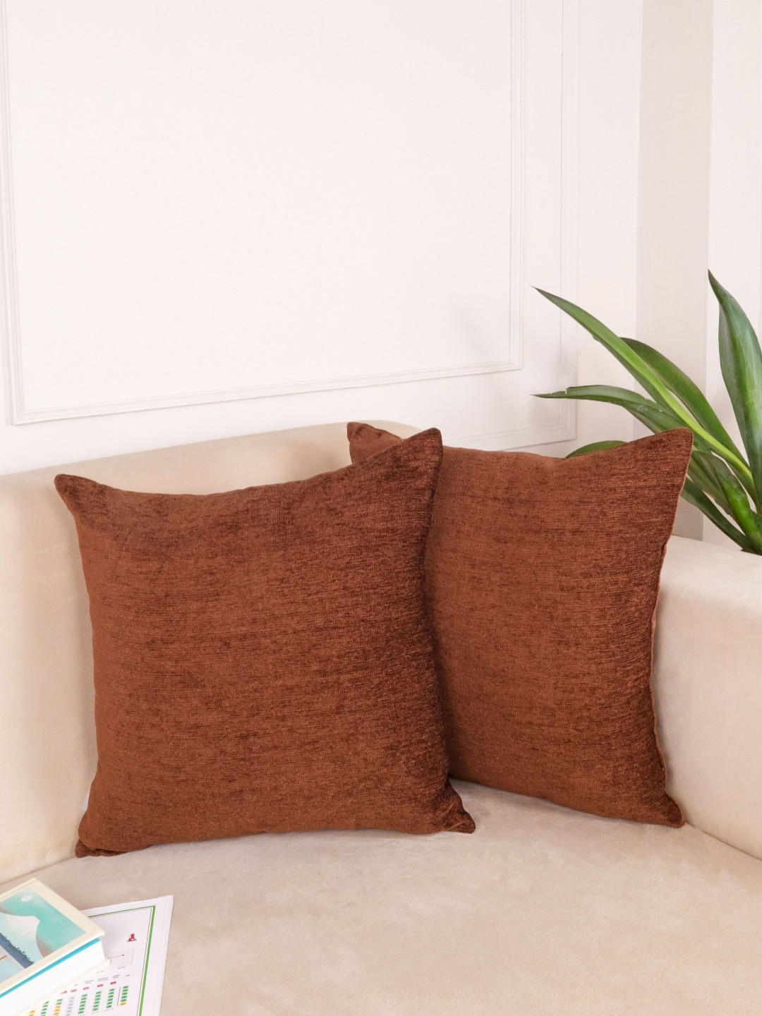 STITCHNEST Set of 2 Brown Velvet Cushion Cover