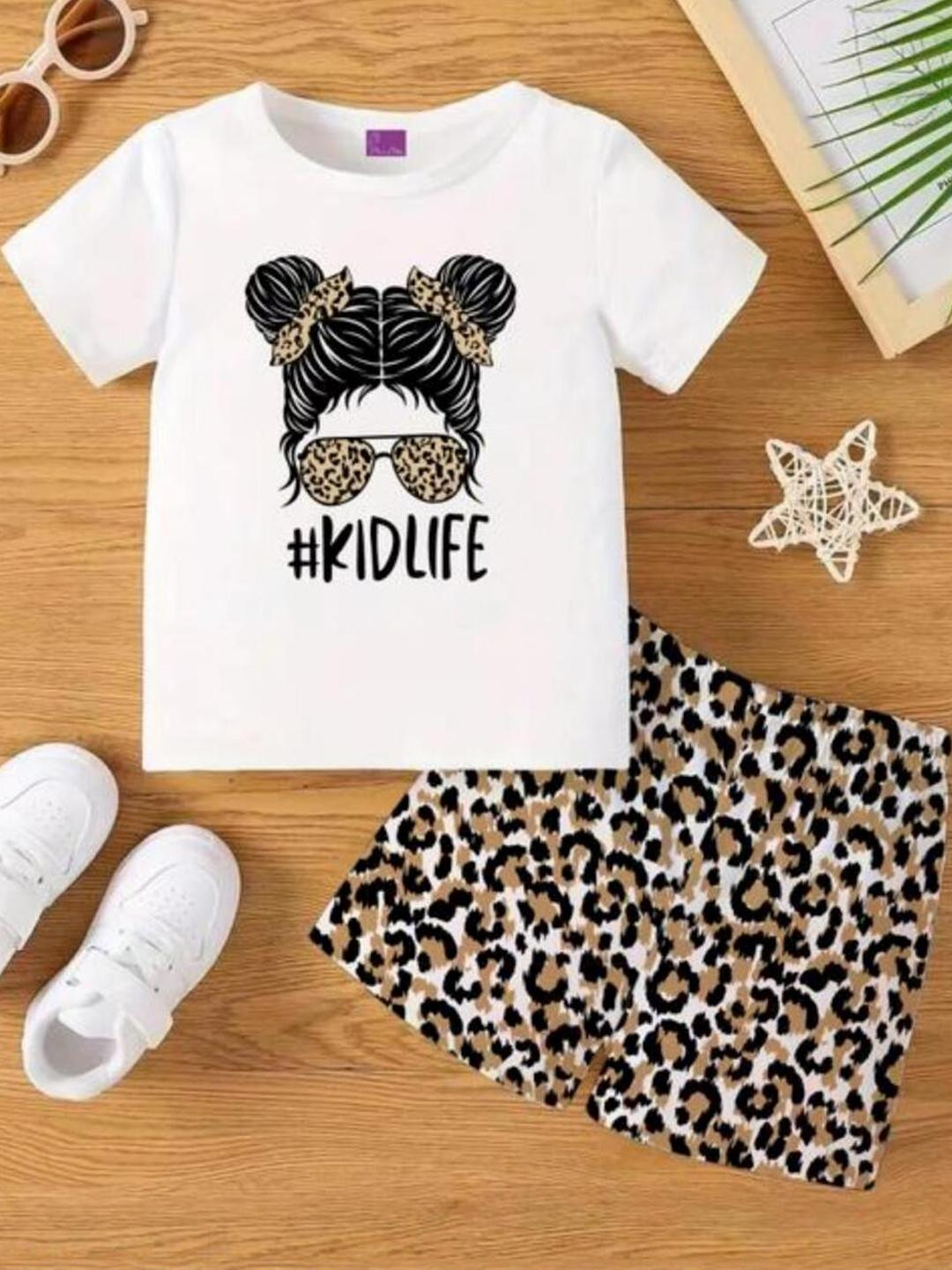 CUTEVIBE Girls Printed Clothing Set With T-Shirt And Short