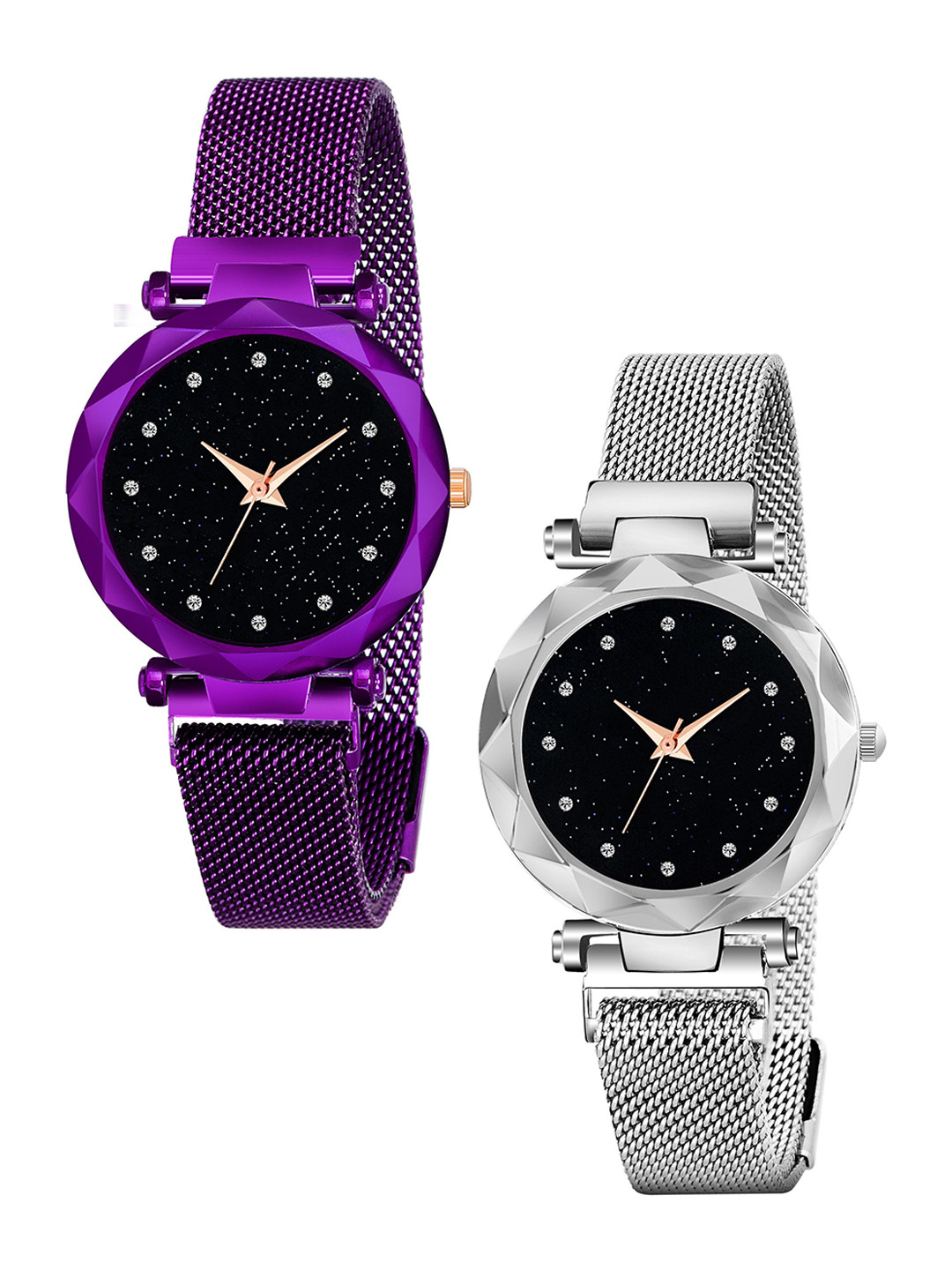 CSAMON Women Pack Of 2 Embellished Analogue Watch GR_379_Purple_Silver_12_daimouns-Multi
