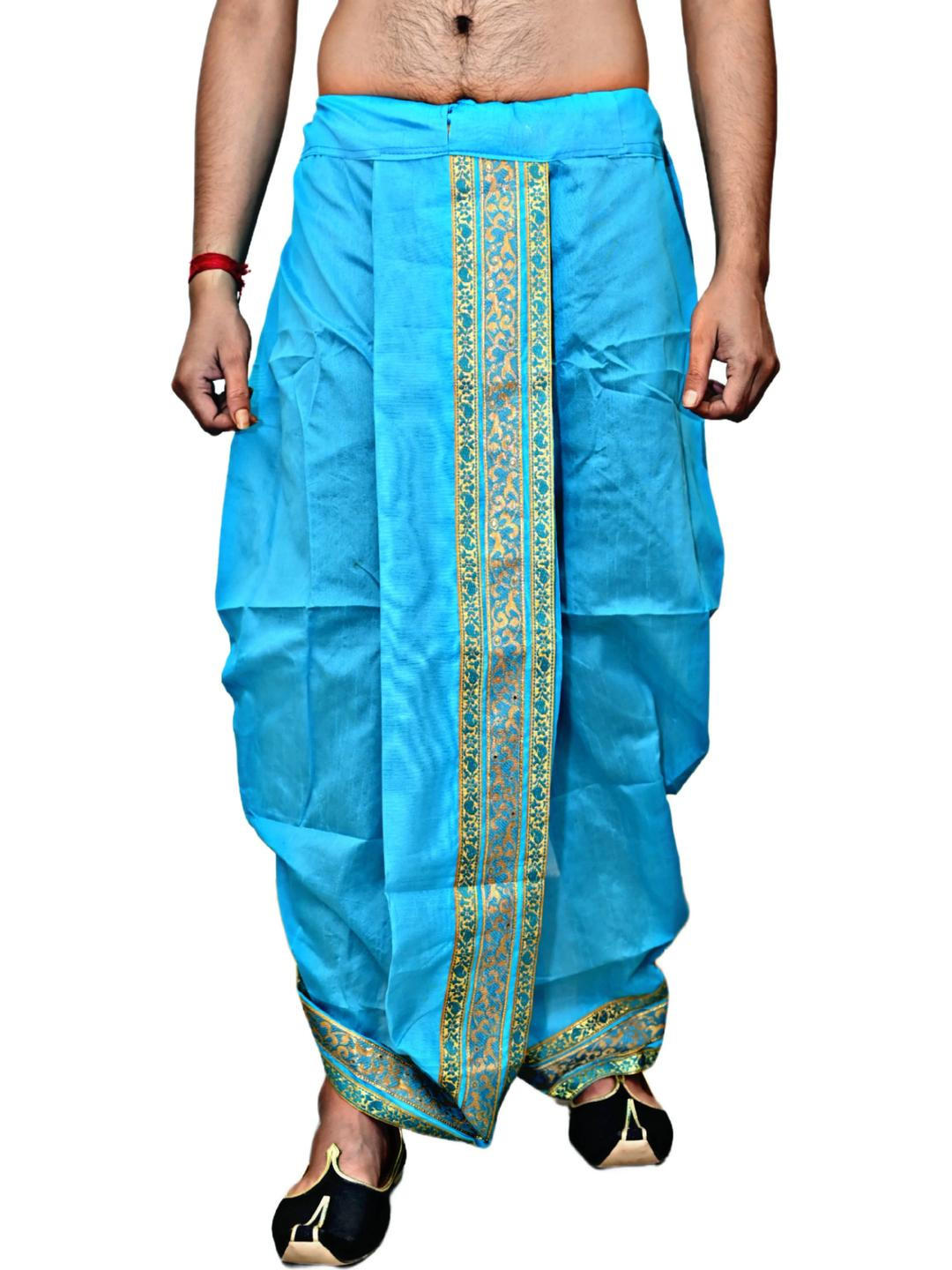 AMIT ONLINE Men Blue Solid Dupion Silk Bengali Style Dhoti Pant