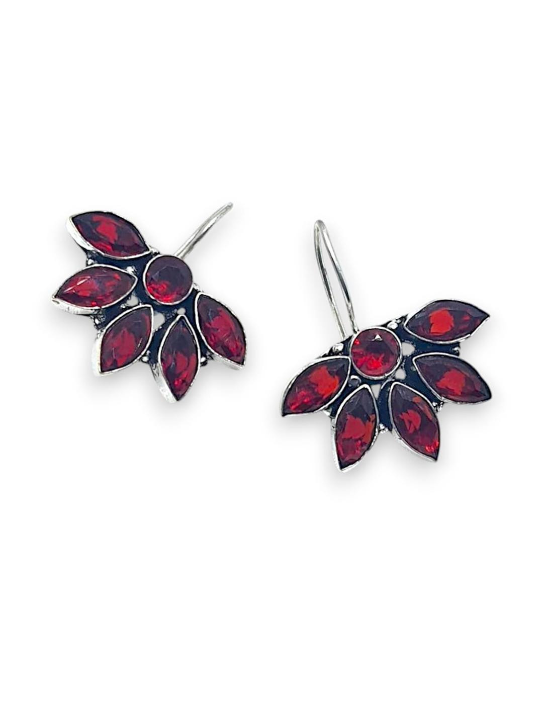 D Glamm Fashion-SPARKLING STYLE Women Silver & Red Floral Stud Earrings