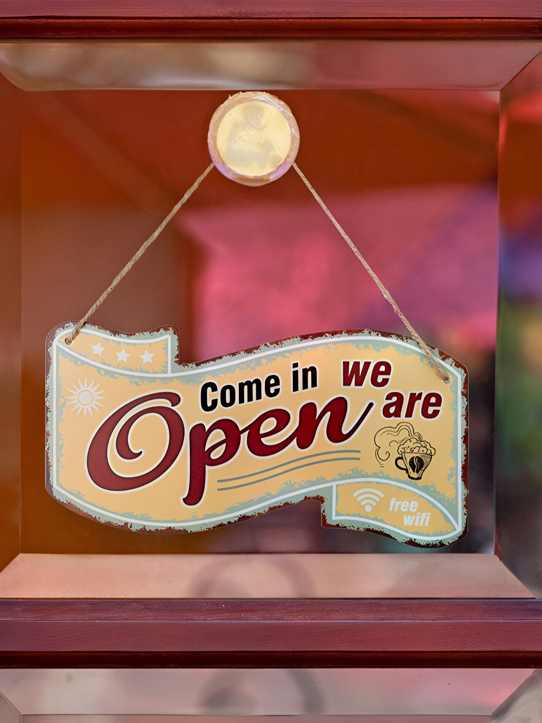 eazy wagon Open And Close Turquoise Blue & Yellow Metal Glossy Signs and Plaques-5.9In