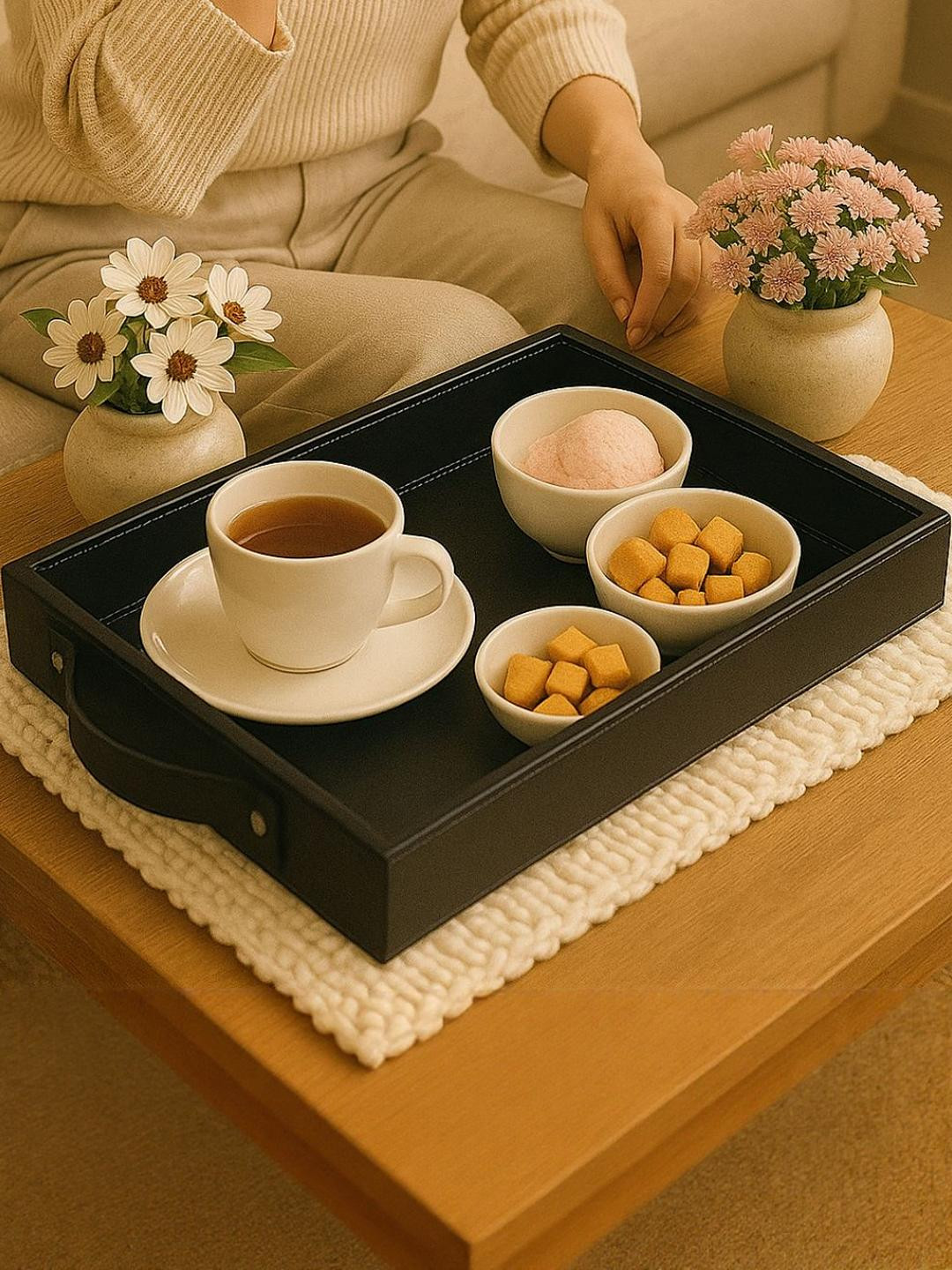jabrix Black Serving Tray with Handle