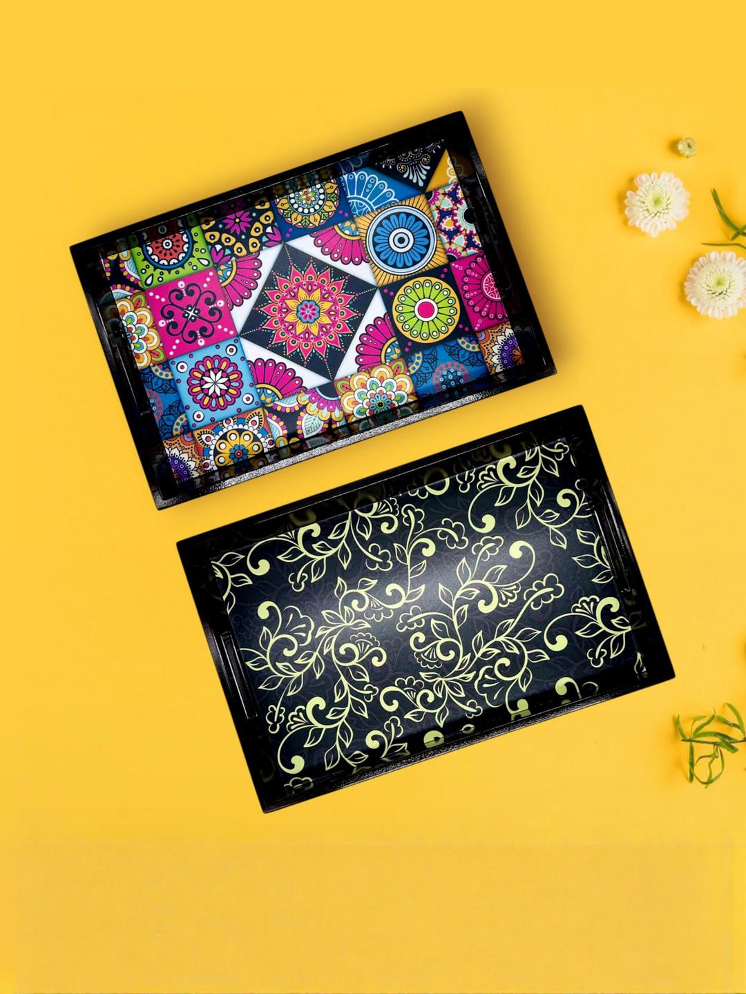 Angira 2 Pieces Handicrafts Multicolor Wood Serving Tray