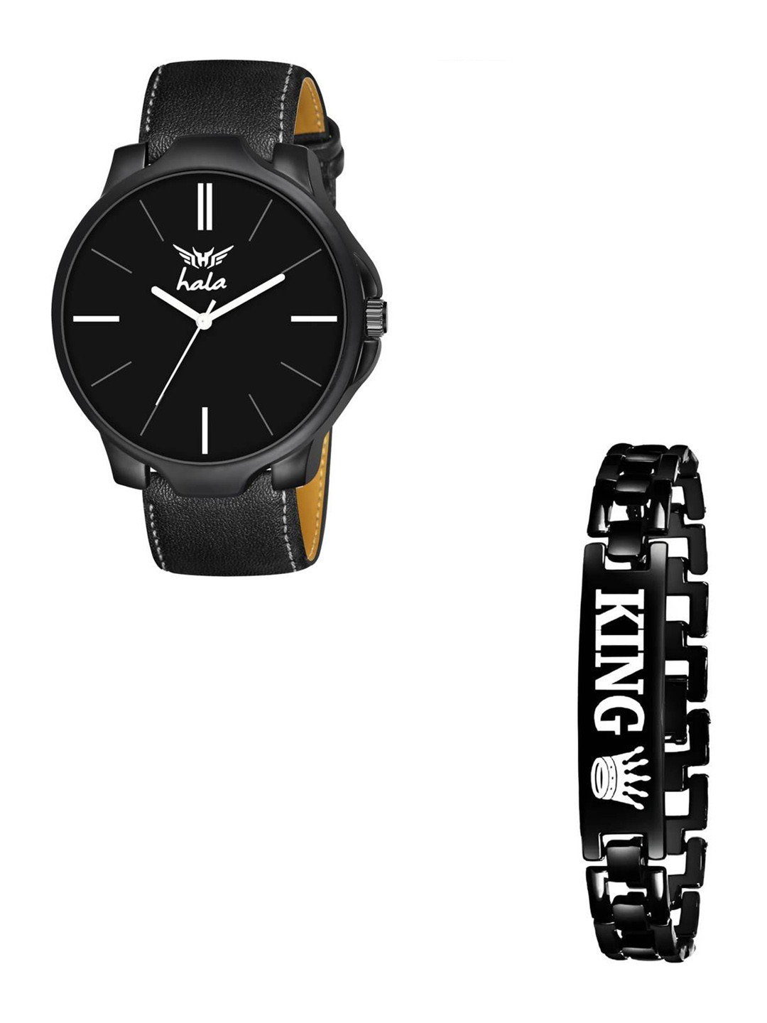 Hala Men Analogue Watch Gift Set 1045 Black + King Bracelet