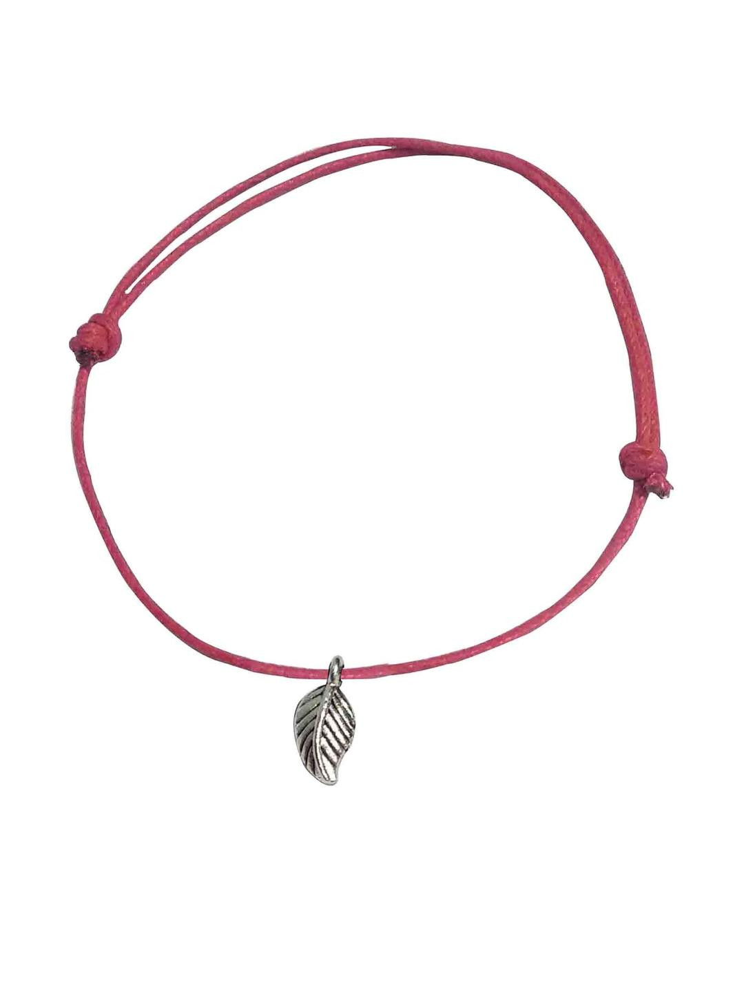 gurjari jewellers Women Red Thread Silver-Plated Oxidised Leaf Design Beads Ethnic Anklet