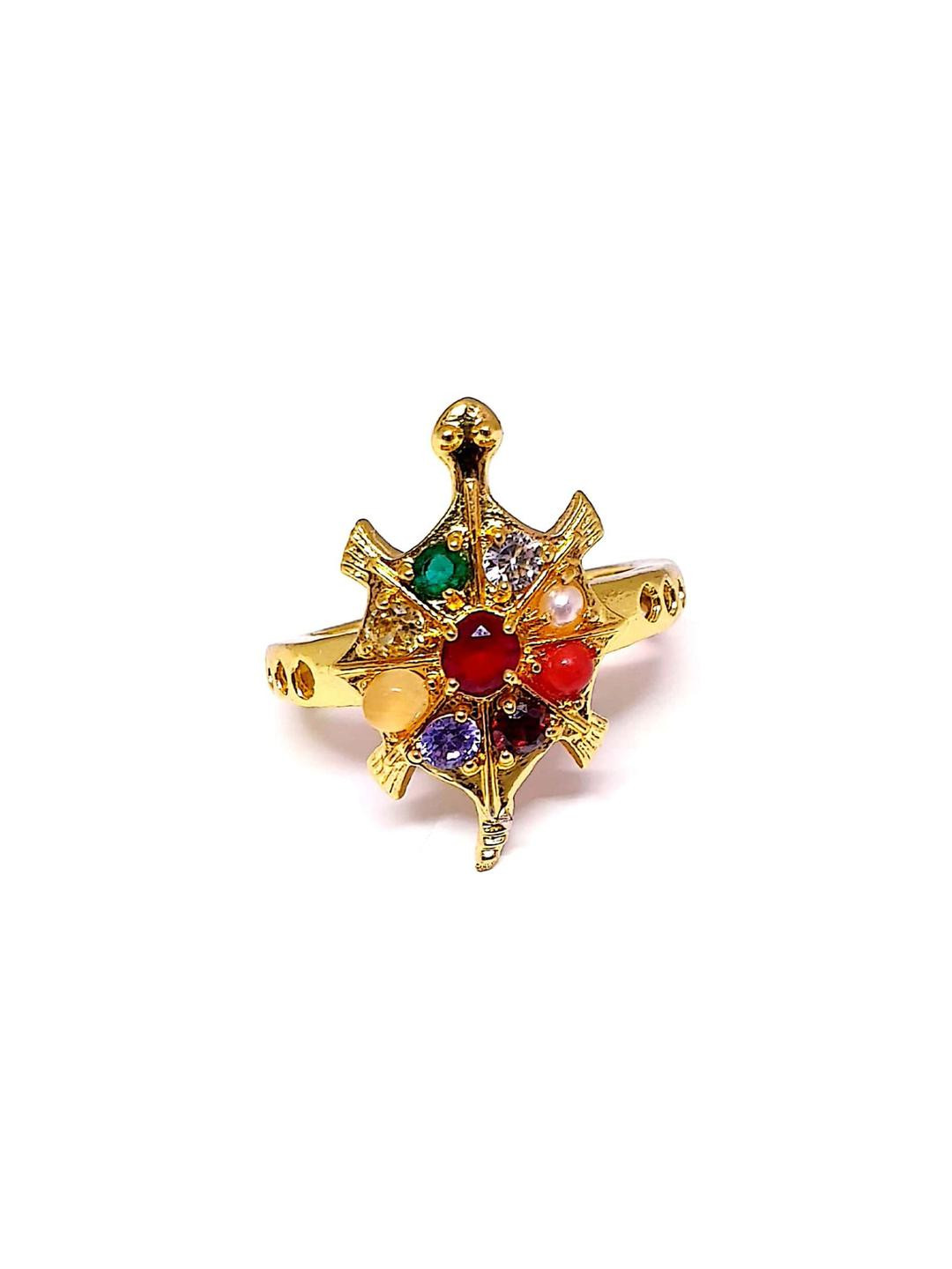 Navkar Crafts Unisex Gold-Plated Studded Finger Ring