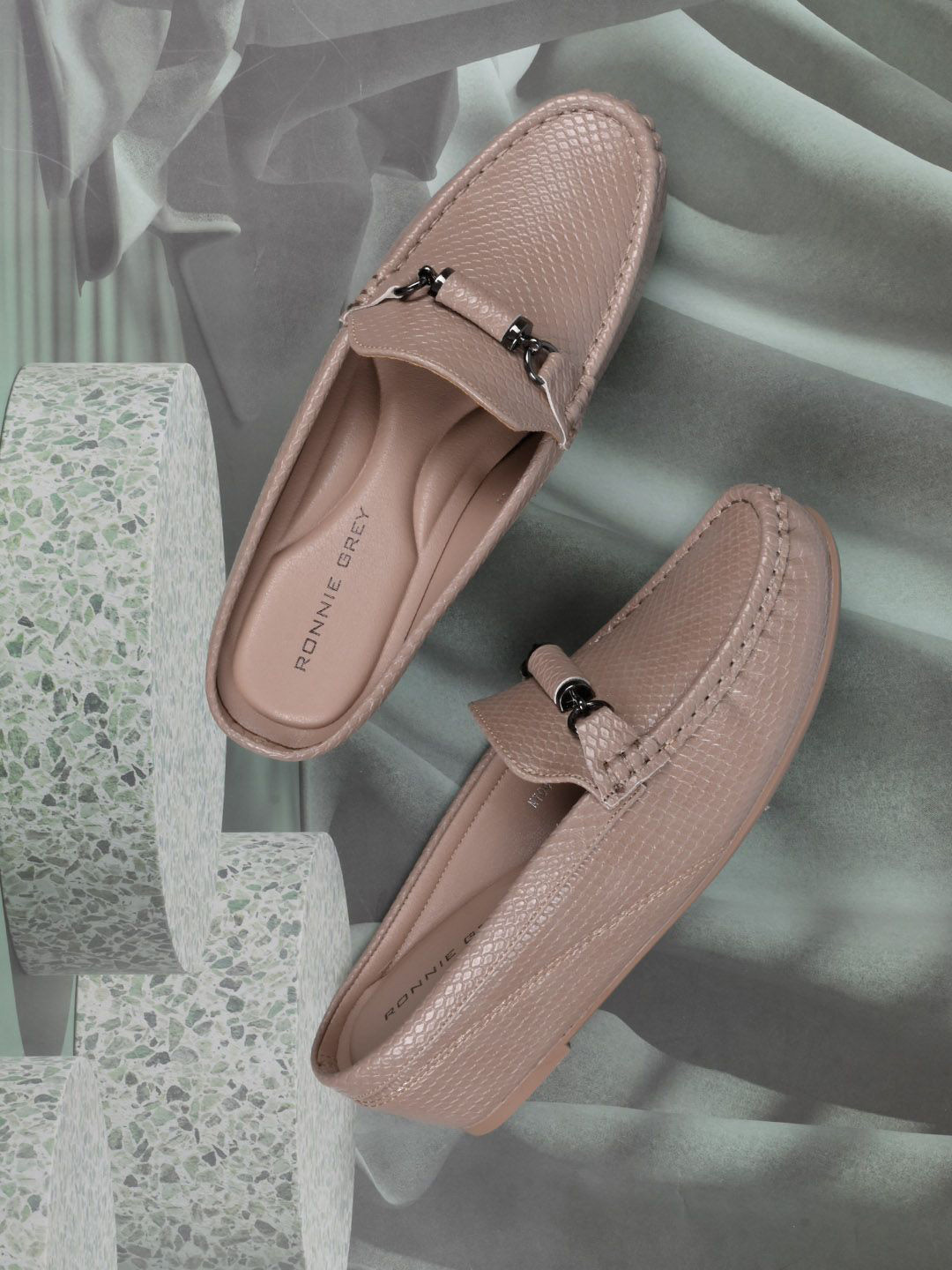 Ronnie Grey Women Slip-On Textured Horsebit Loafers with Buckles