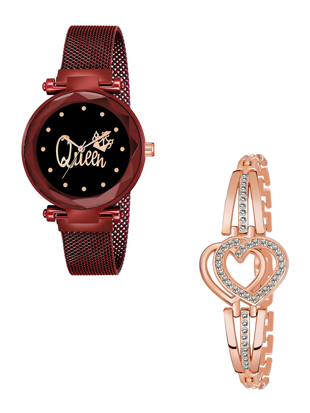 CSAMON Women Analogue Watch With Bracelet Queen Red maganet Heart copper Bracelet
