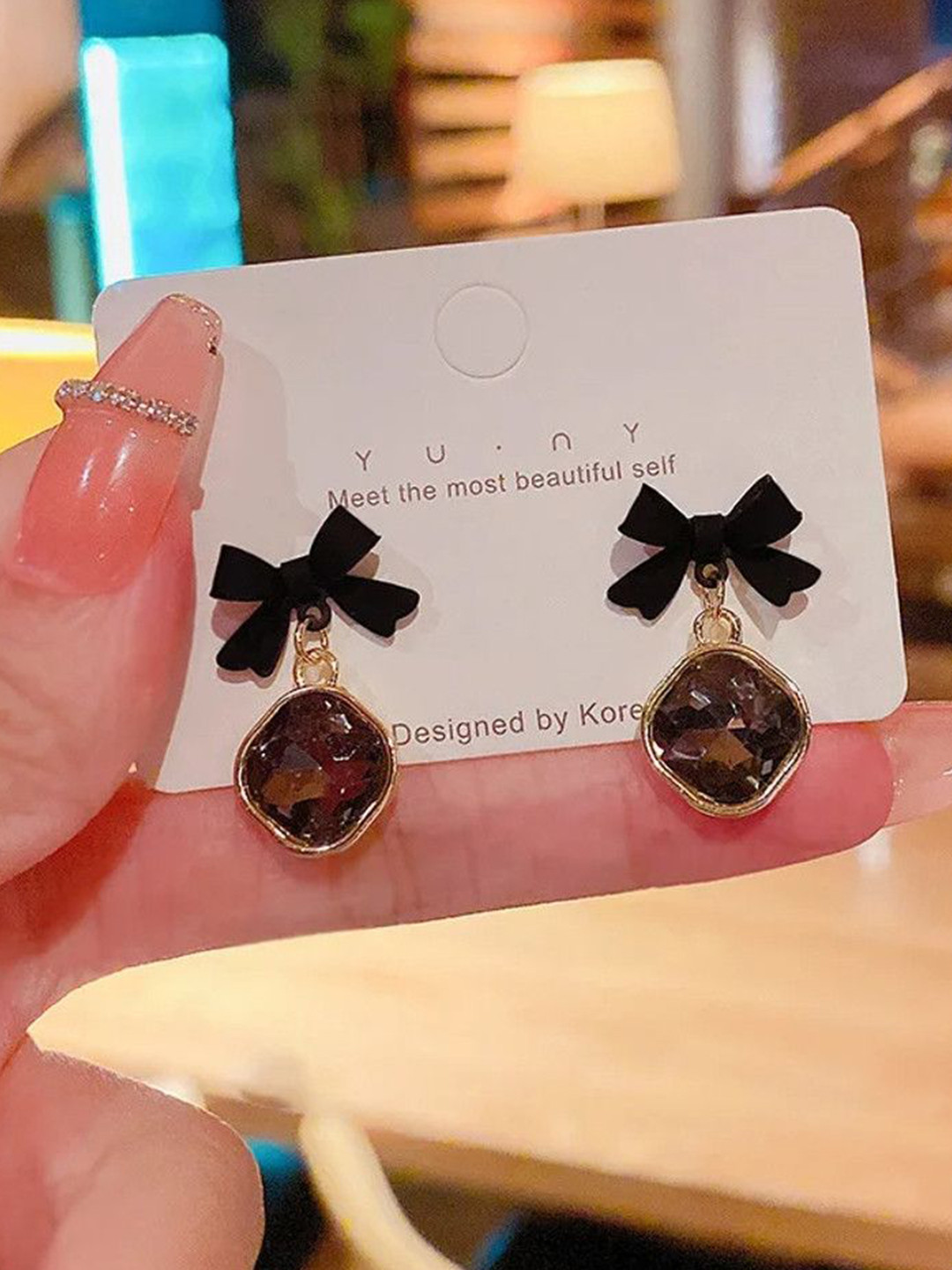 Celestria Crystals Studded Korean Quirky Shaped Drop Earrings