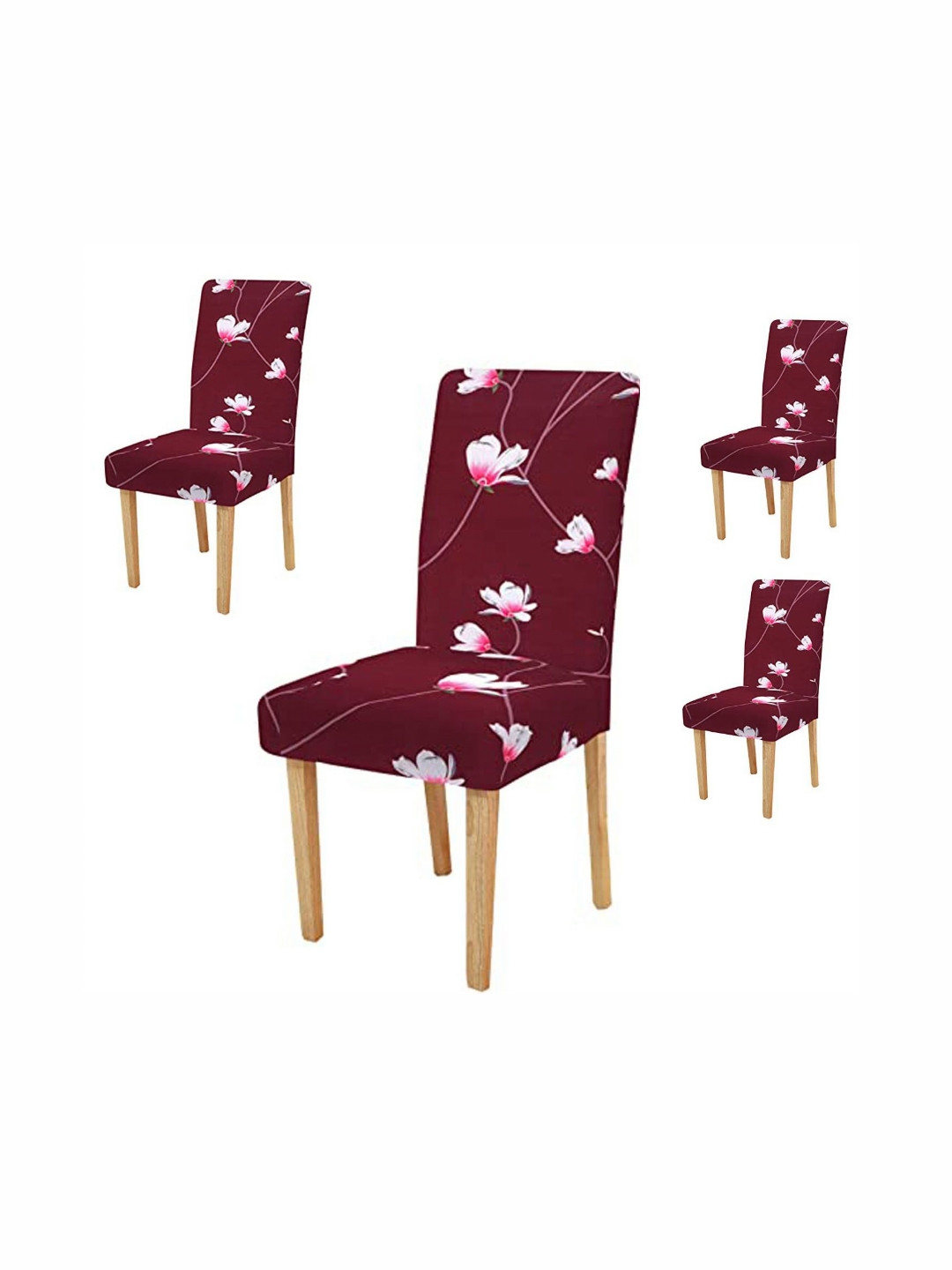 FAVRIA 4-Pcs Maroon & Pink Printed Stretchable Dining Chair Covers