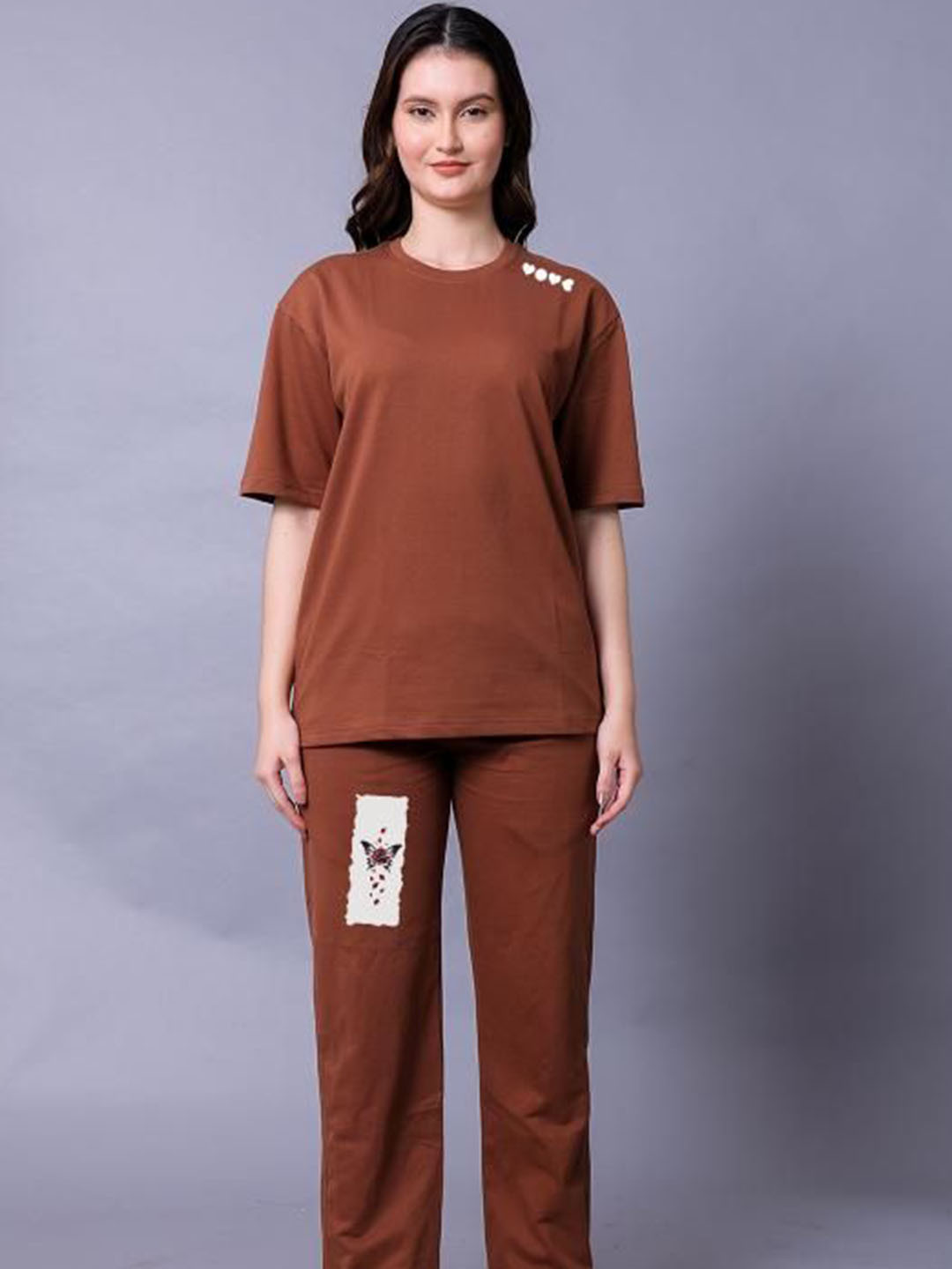 Lazy Lush Printed Pure Cotton T-Shirt & Joggers Co-Ord Set