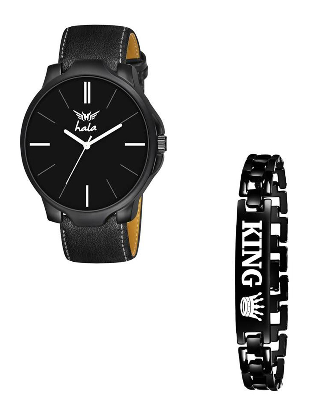 Hala Men Analogue Watch & Bracelet Gift Set Miller (Black + Red + Yellow)
