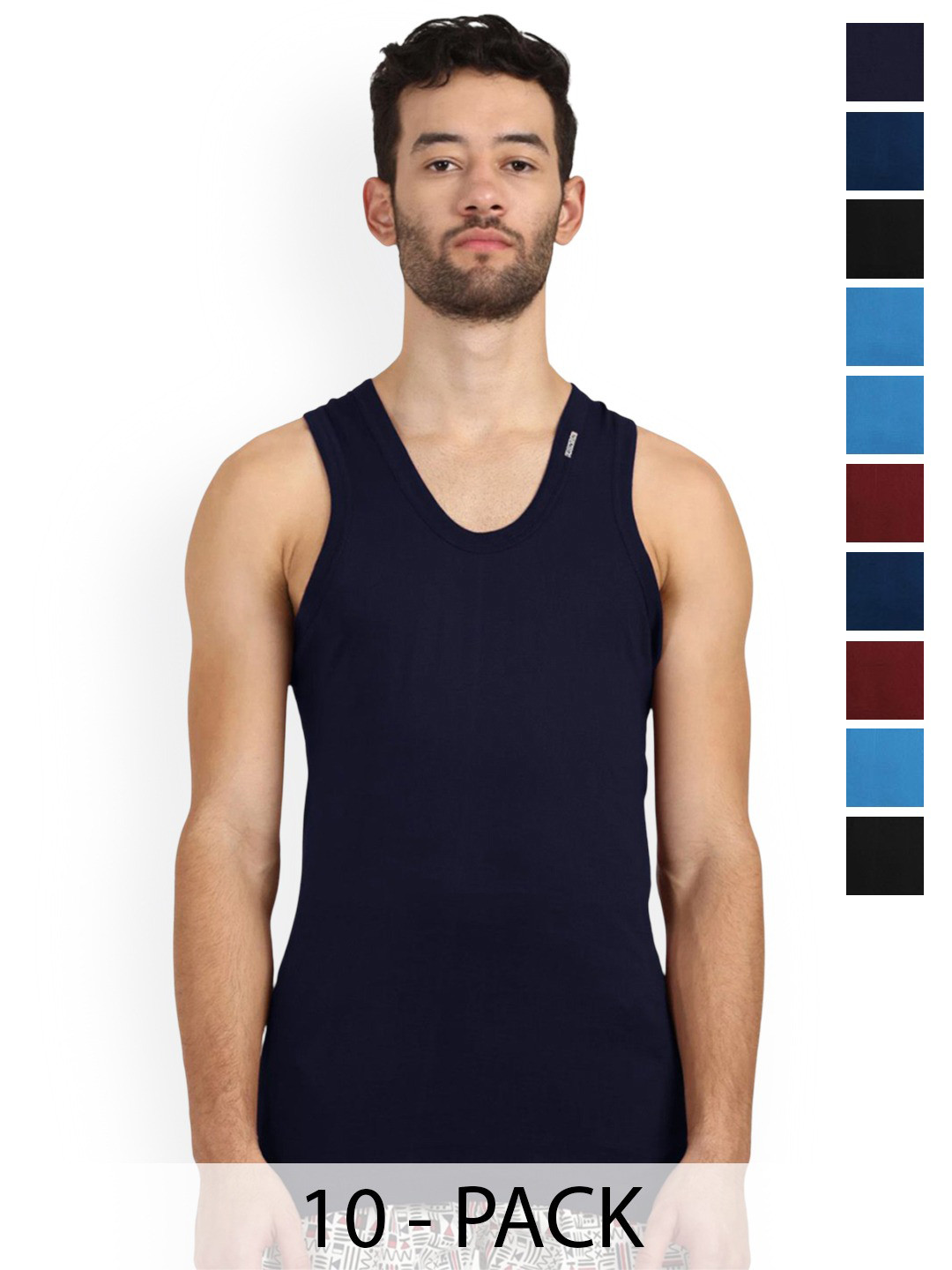 Rupa Frontline Pack Of 10 Assorted Pure Cotton Vest Frontline--Color-Asst-RN-10