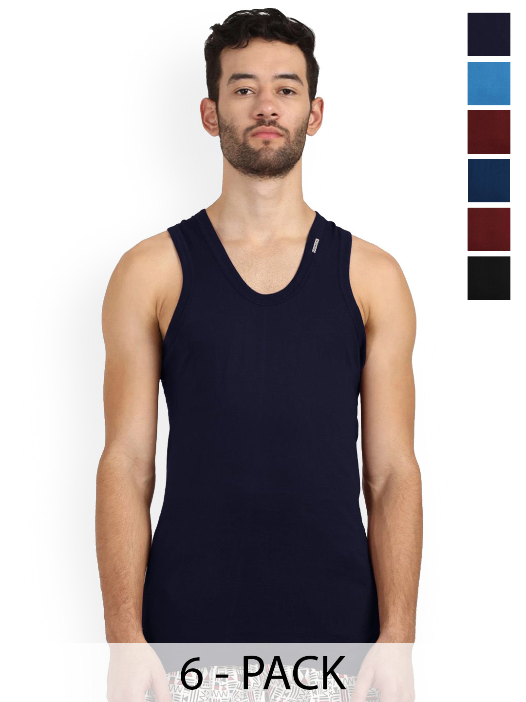 Rupa Frontline Pack Of 6 Assorted Pure Cotton Vest Frontline--Color-Asst-RN-6