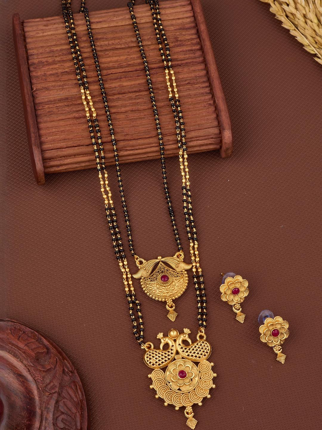 Bhanu diam Alloy Gold-Plated Pack of 2 Traditional Mangalsutra Set with Earrings