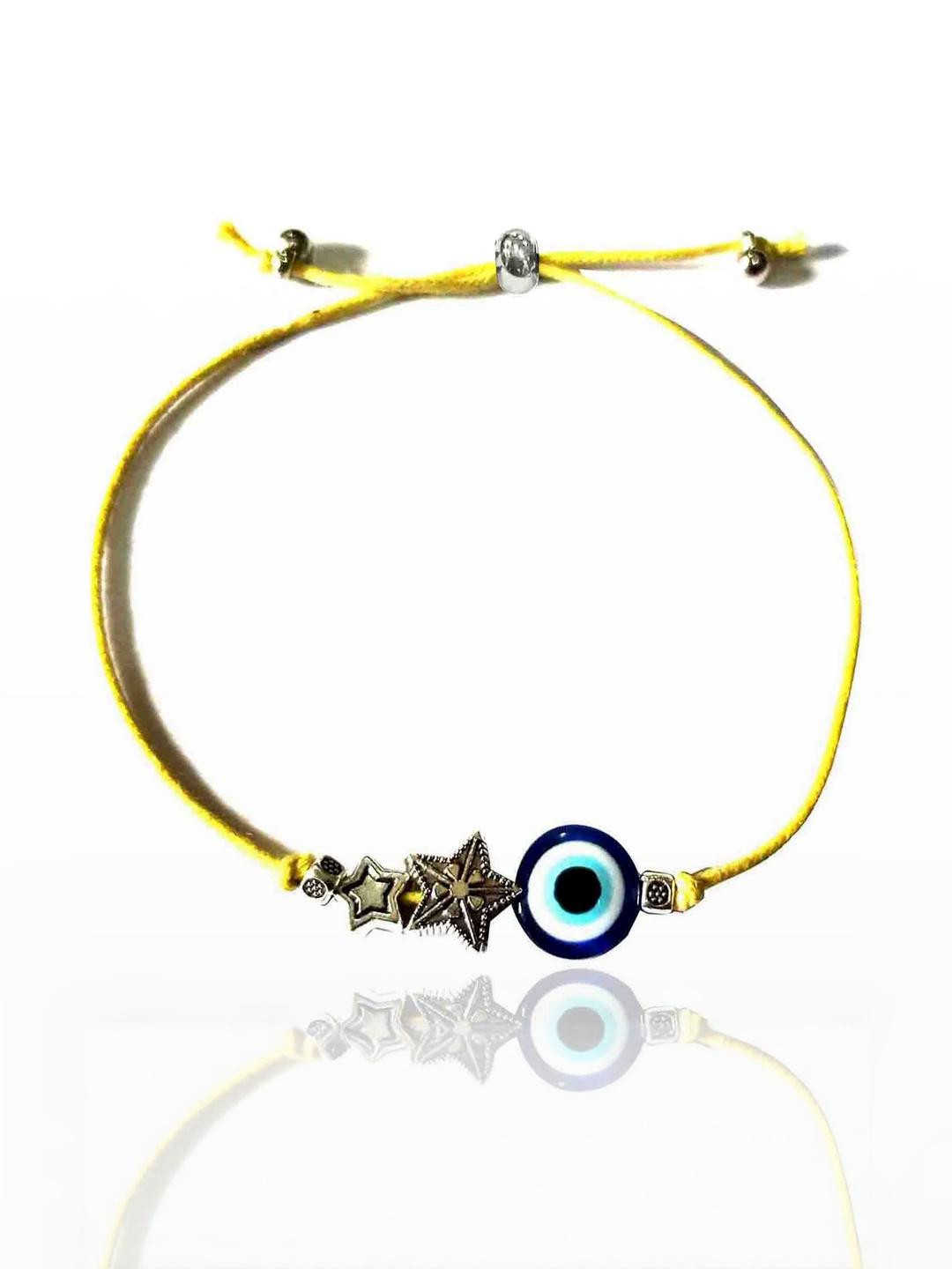 gurjari jewellers Women Yellow Thread With Oxidised Evil Eye Beads Wraparound Bracelet