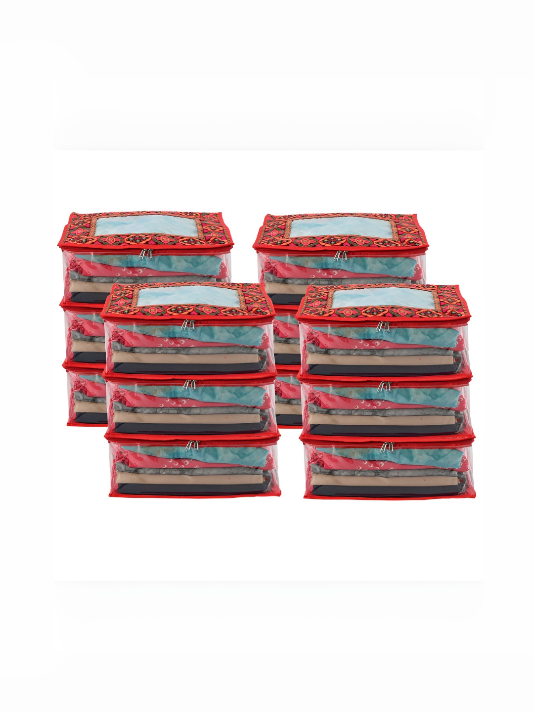 Aura Red & Transparent 12 Pieces Chaudi Lace Printed Reusable Drawer Organisers