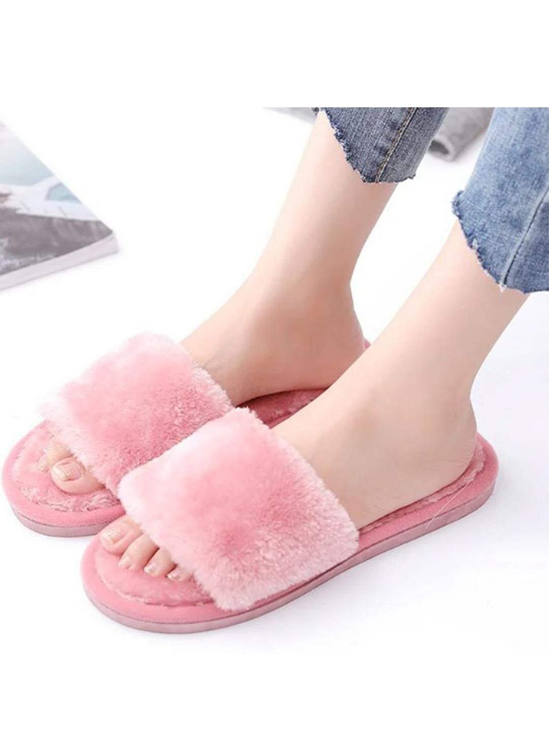 M 2 C Pink Fur Flip Flops