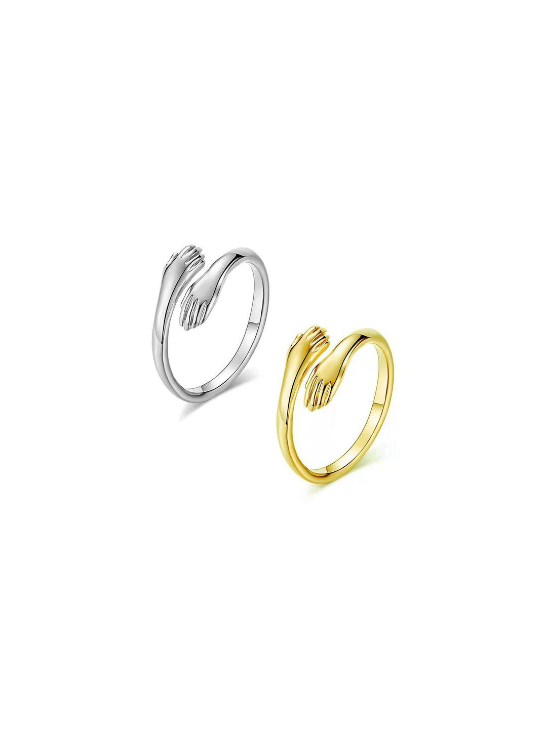 Navkar Crafts Unisex Silver & Gold Adjustable Love Proposal Hug Statement Rings