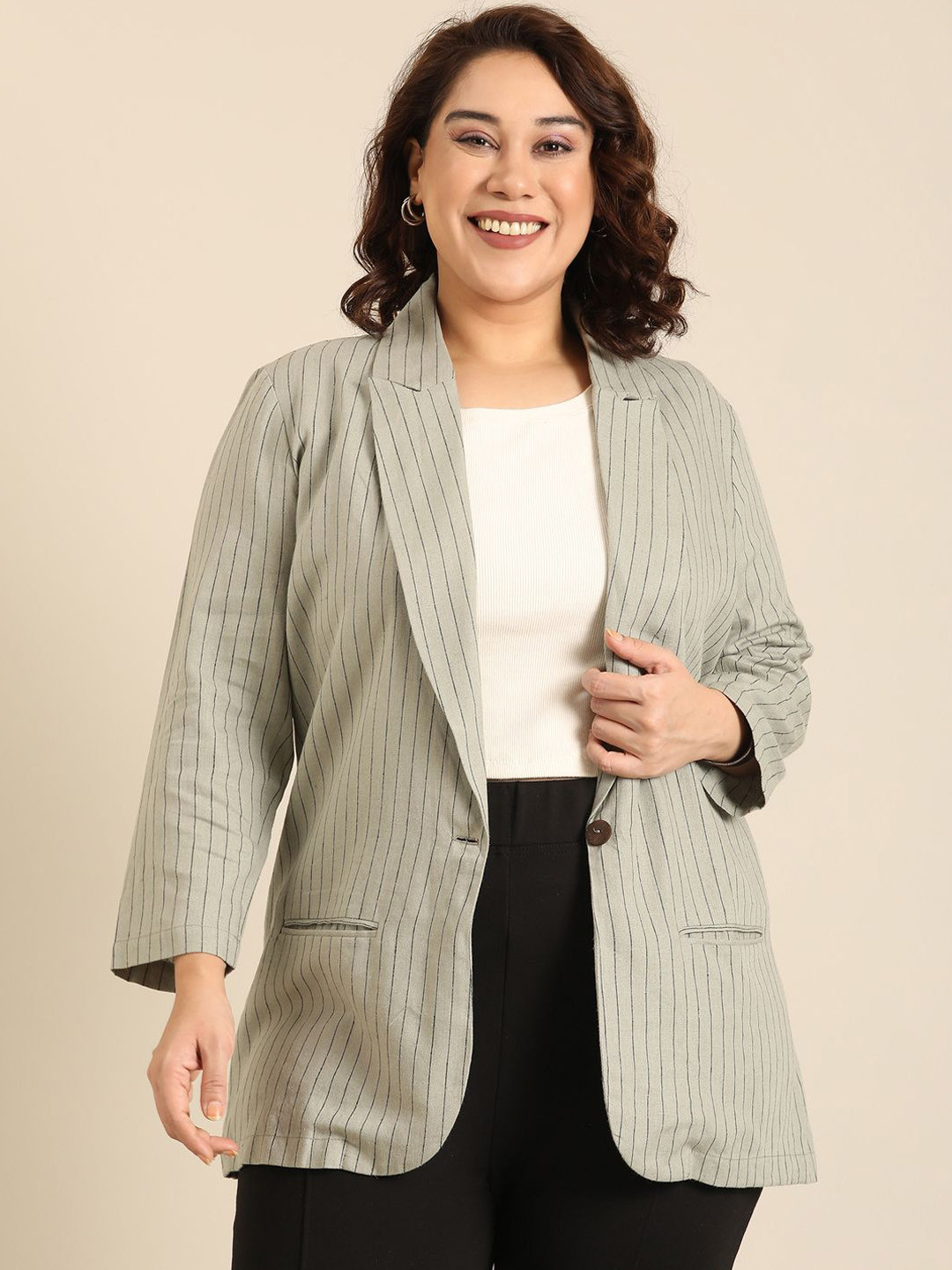 The Pink Moon Striped Single-Breasted Formal Blazer