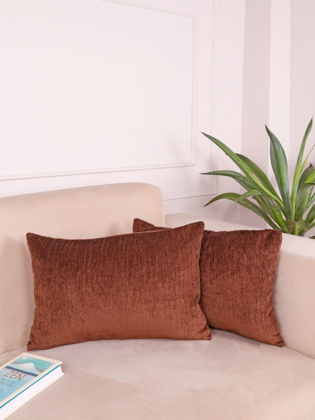 STITCHNEST Set of 2 Brown Velvet Cushion Cover